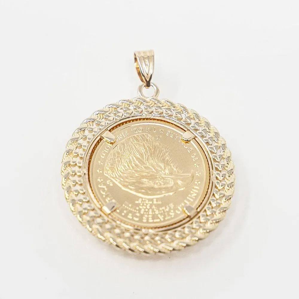 New 14k Gold Double Row Diamond Cut Bezel With 1/4oz American Eagle Coin - Picture 12 of 15